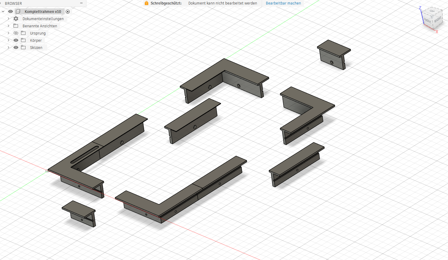 3-D-Modell des Rahmenhalters in Fusion360